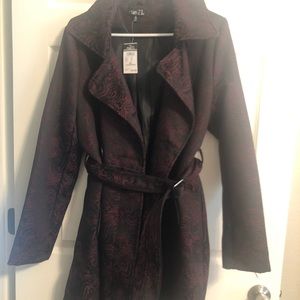 XL Womens Black Burgundy Paisley Peacoat Jacket